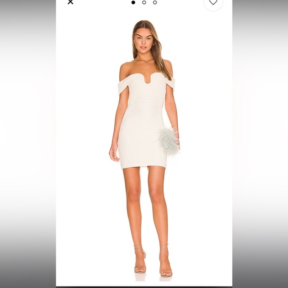 MISHA - Judi off the shoulder draped slinky mini dress. Cream color size US 6 - Picture 2 of 8